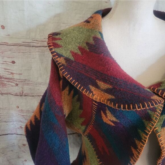 Rhonda Stark Southwestern Wool Jacket with Bell Sleeves Size Medium - Picture 3 of 6